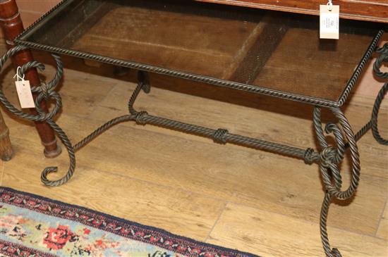A bronzed metal mirror top coffee table W.88cm